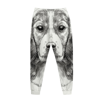 Black And White Drawing Beagle Print Jogger Pants