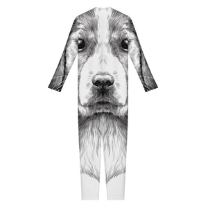 Black And White Drawing Beagle Print Jumpsuit