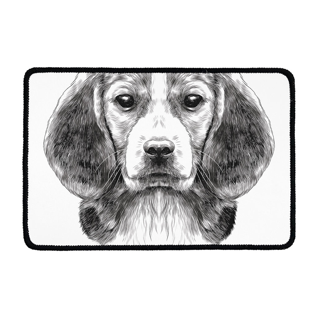 Black And White Drawing Beagle Print Kitchen Mat