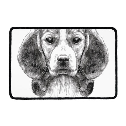 Black And White Drawing Beagle Print Kitchen Mat