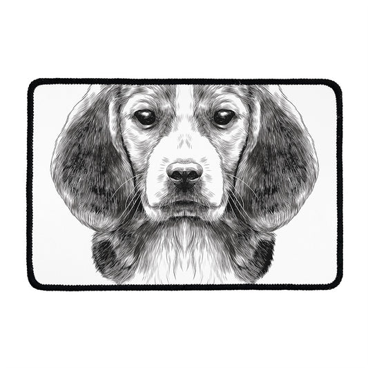 Black And White Drawing Beagle Print Kitchen Mat