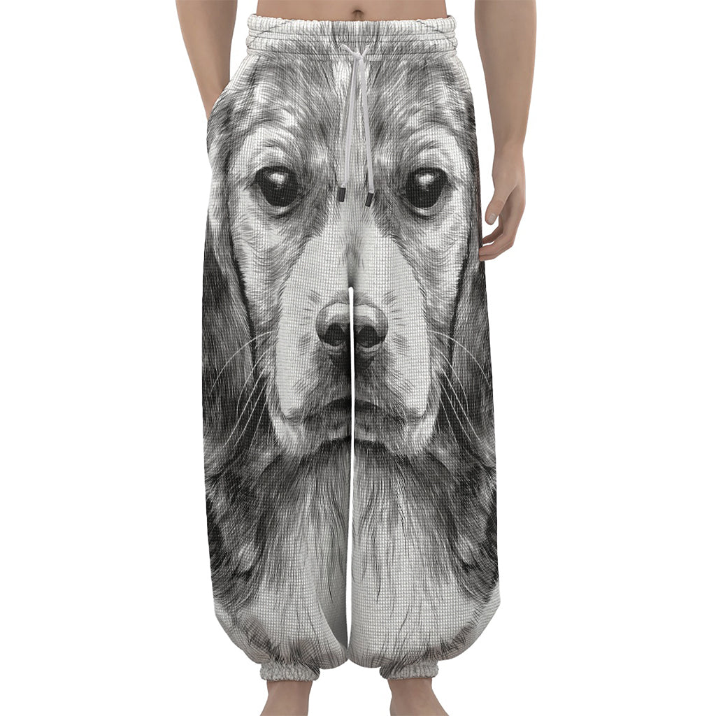 Black And White Drawing Beagle Print Lantern Pants