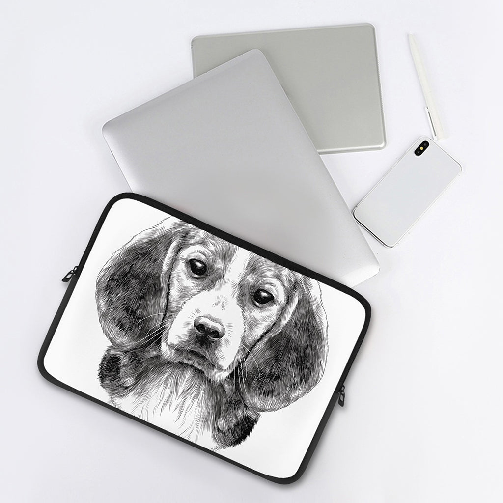 Black And White Drawing Beagle Print Laptop Sleeve