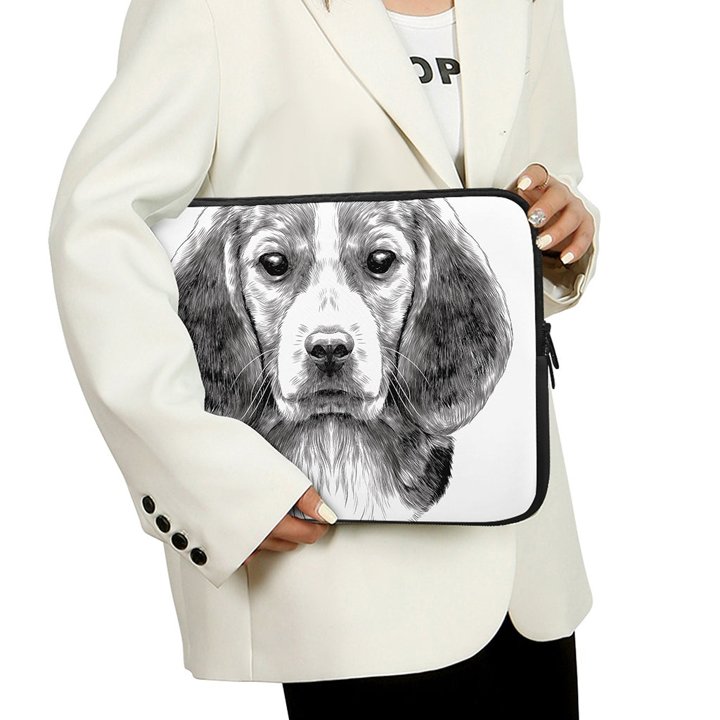 Black And White Drawing Beagle Print Laptop Sleeve