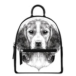 Black And White Drawing Beagle Print Leather Backpack