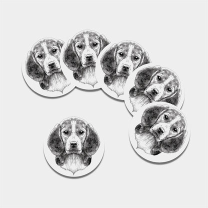 Black And White Drawing Beagle Print Leather Coaster Set
