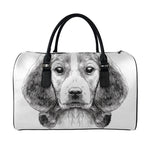 Black And White Drawing Beagle Print Leather Duffle Bag