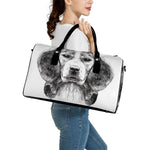 Black And White Drawing Beagle Print Leather Duffle Bag