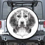 Black And White Drawing Beagle Print Leather Spare Tire Cover