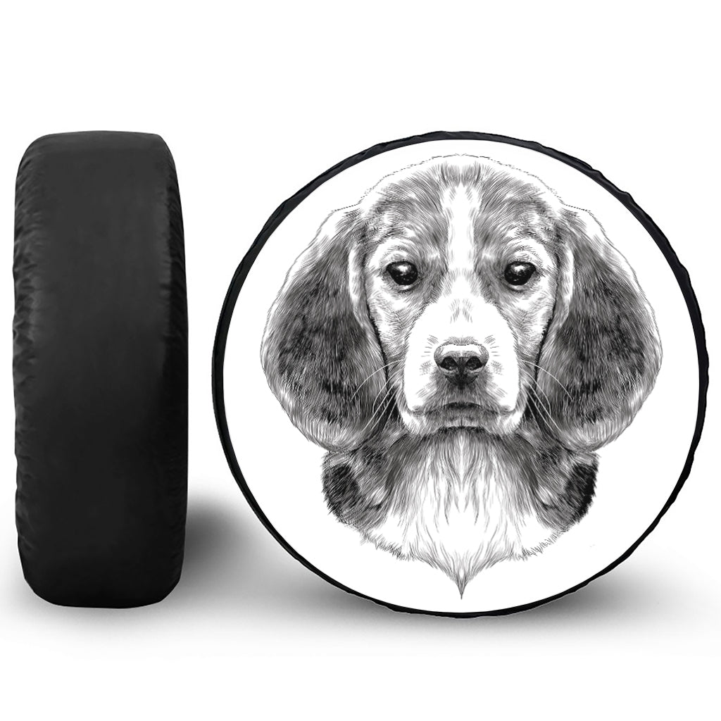 Black And White Drawing Beagle Print Leather Spare Tire Cover