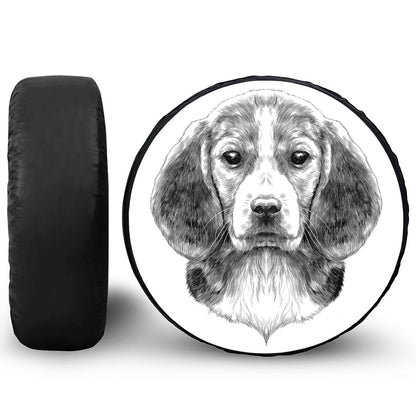 Black And White Drawing Beagle Print Leather Spare Tire Cover