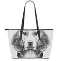 Black And White Drawing Beagle Print Leather Tote Bag With Zipper
