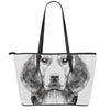 Black And White Drawing Beagle Print Leather Tote Bag