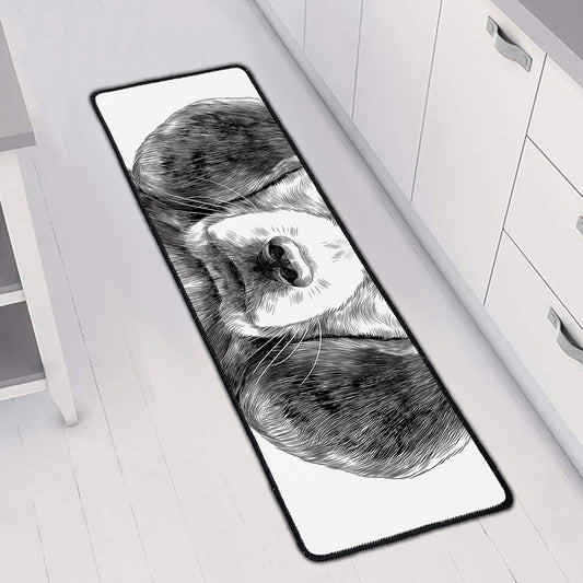 Black And White Drawing Beagle Print Long Kitchen Mat