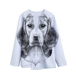 Black And White Drawing Beagle Print Long Sleeve Short Coat