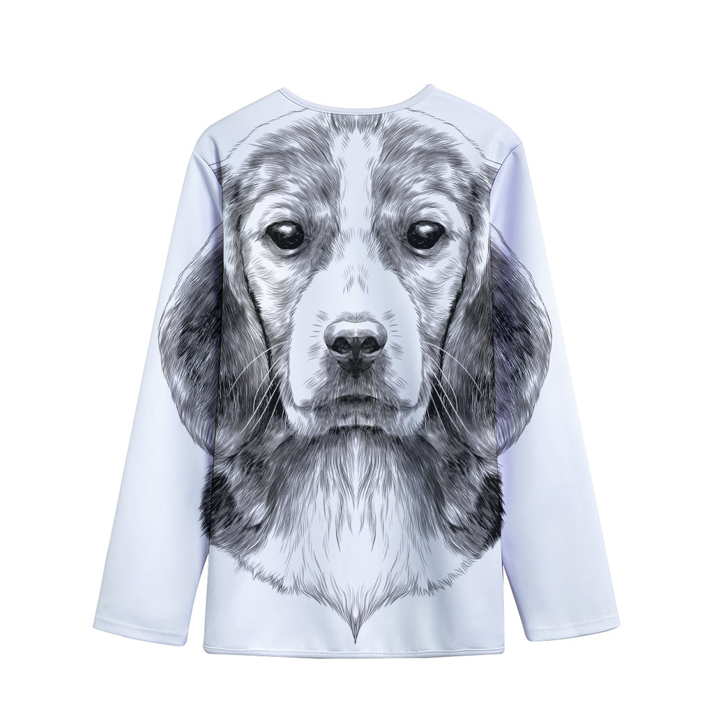 Black And White Drawing Beagle Print Long Sleeve Short Coat