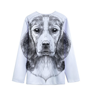 Black And White Drawing Beagle Print Long Sleeve Short Coat