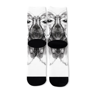 Black And White Drawing Beagle Print Long Socks