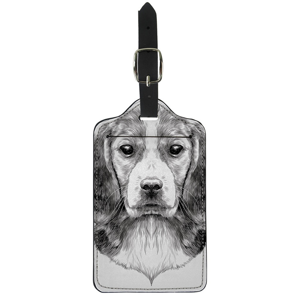 Black And White Drawing Beagle Print Luggage Tag