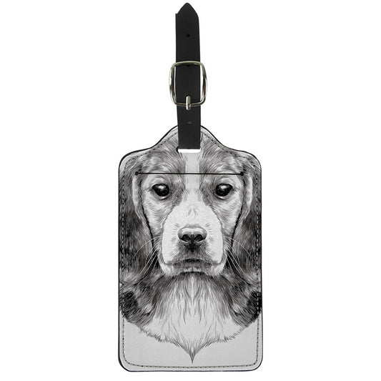 Black And White Drawing Beagle Print Luggage Tag
