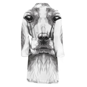 Black And White Drawing Beagle Print Men's Bathrobe