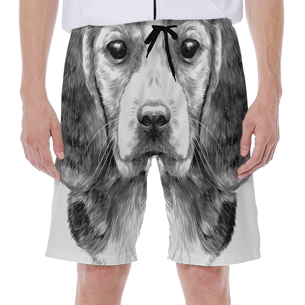 Black And White Drawing Beagle Print Men's Beach Shorts