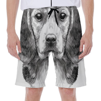 Black And White Drawing Beagle Print Men's Beach Shorts