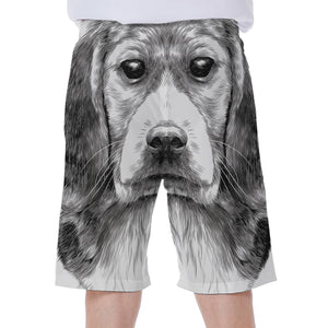 Black And White Drawing Beagle Print Men's Beach Shorts