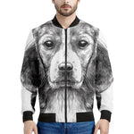 Black And White Drawing Beagle Print Men's Bomber Jacket