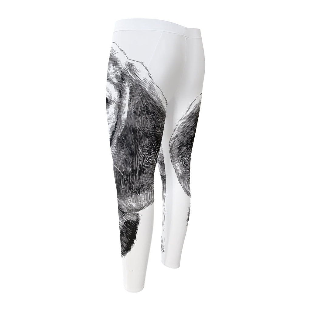 Black And White Drawing Beagle Print Men's Compression Pants