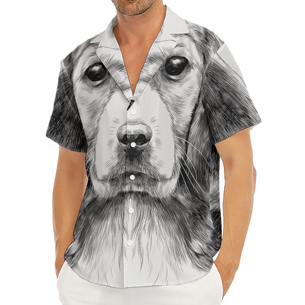 Black And White Drawing Beagle Print Men's Deep V-Neck Shirt