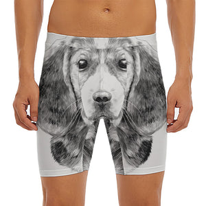 Black And White Drawing Beagle Print Men's Long Boxer Briefs