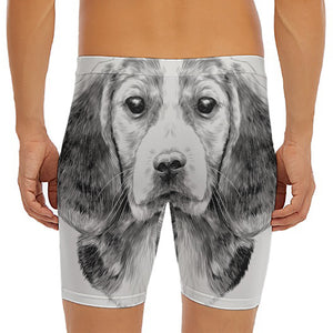 Black And White Drawing Beagle Print Men's Long Boxer Briefs