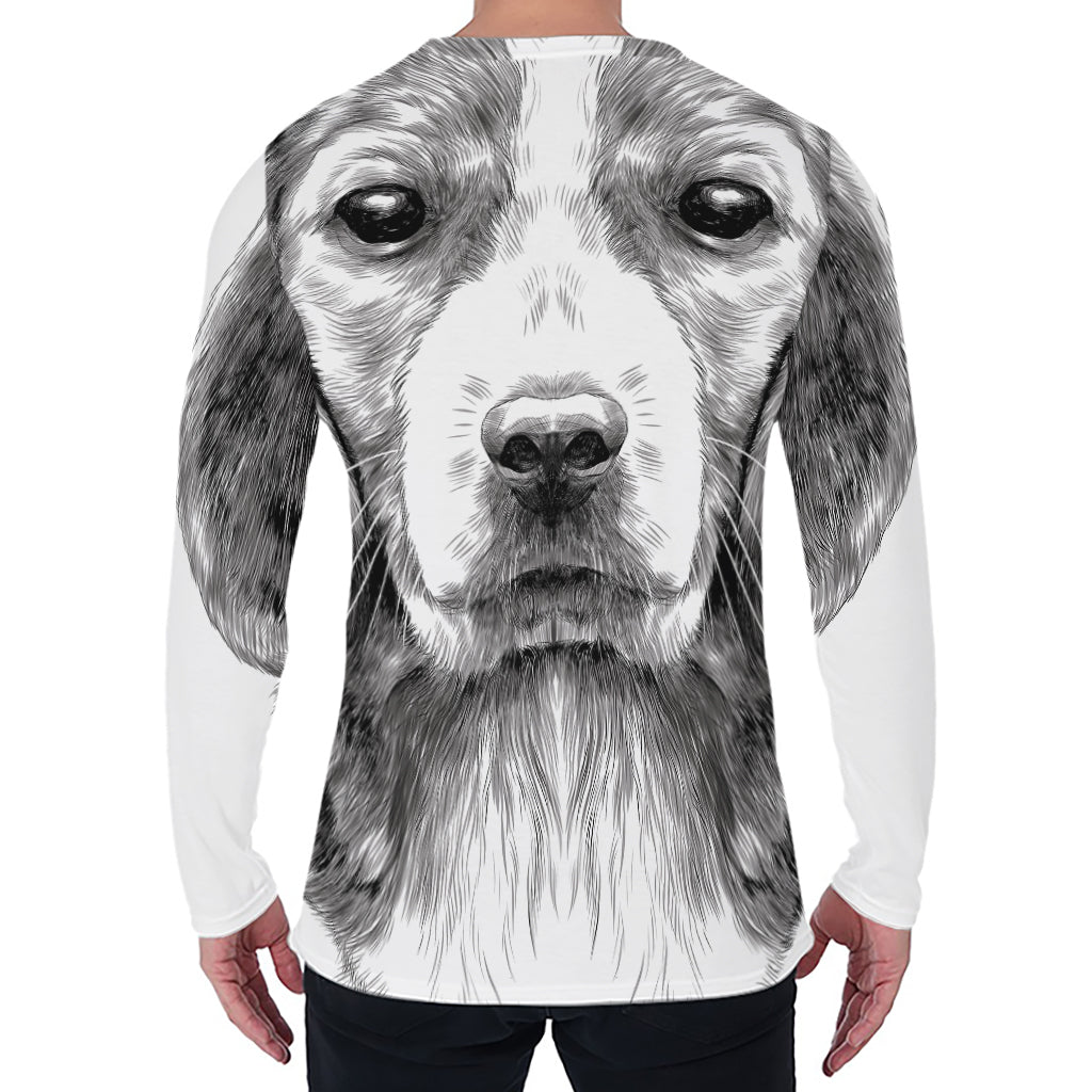 Black And White Drawing Beagle Print Men's Long Sleeve T-Shirt