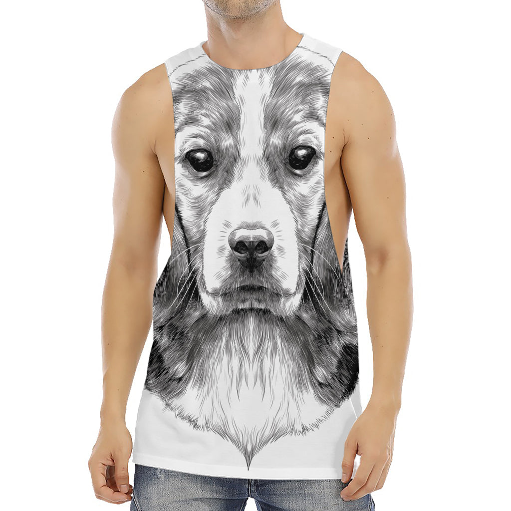 Black And White Drawing Beagle Print Men's Muscle Tank Top