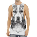 Black And White Drawing Beagle Print Men's Muscle Tank Top