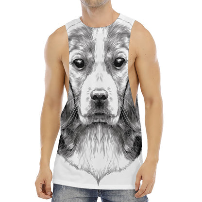 Black And White Drawing Beagle Print Men's Muscle Tank Top