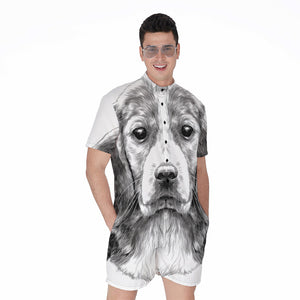 Black And White Drawing Beagle Print Men's Rompers