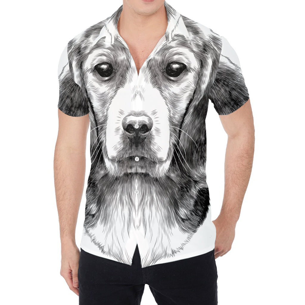 Black And White Drawing Beagle Print Men's Shirt