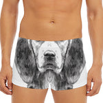 Black And White Drawing Beagle Print Men's Short Boxer Briefs