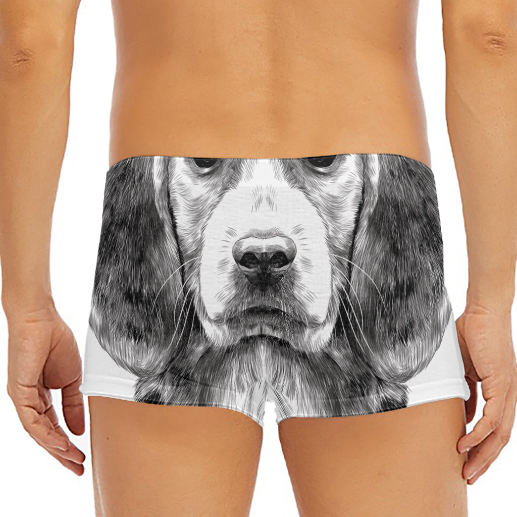 Black And White Drawing Beagle Print Men's Short Boxer Briefs