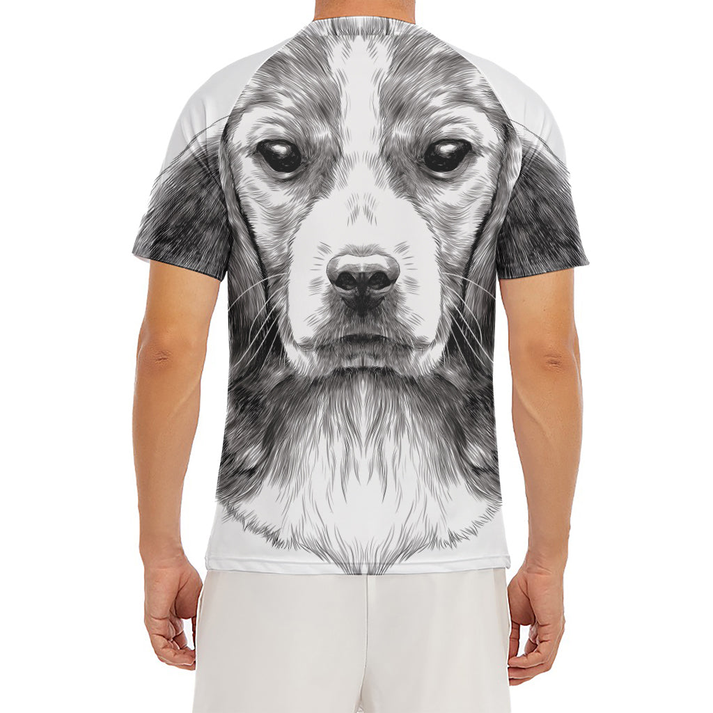 Black And White Drawing Beagle Print Men's Short Sleeve Rash Guard