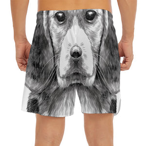 Black And White Drawing Beagle Print Men's Split Running Shorts