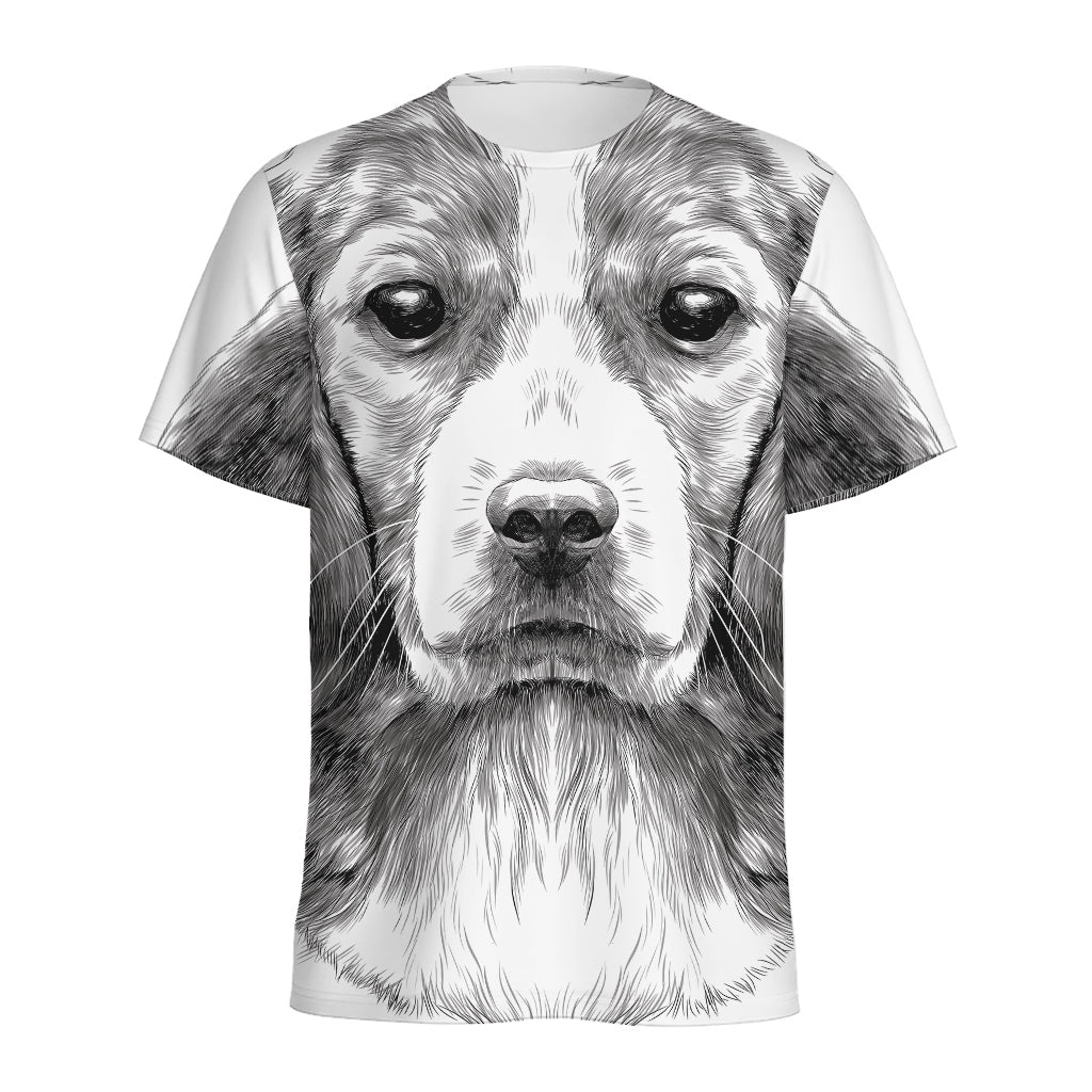 Black And White Drawing Beagle Print Men's Sports T-Shirt