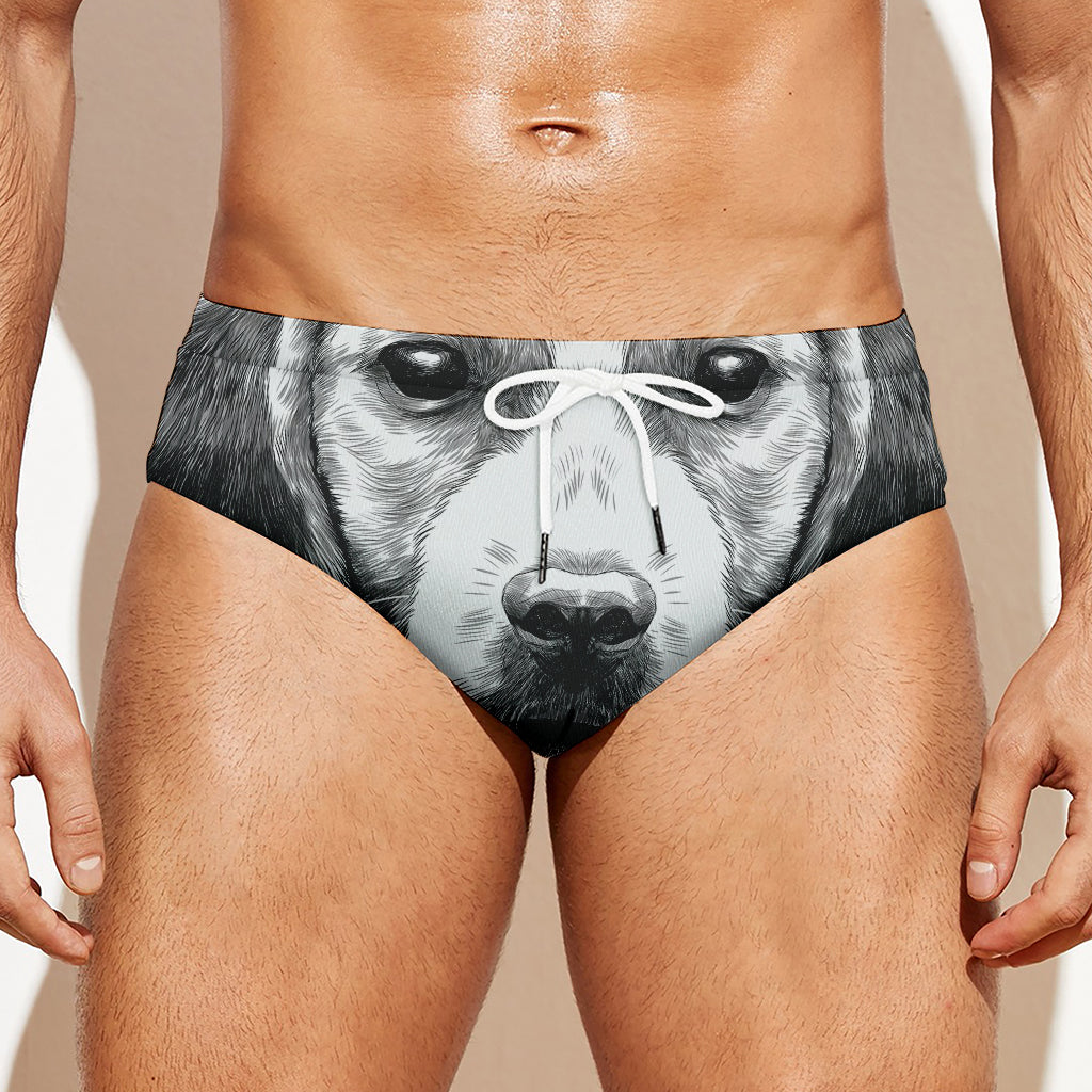 Black And White Drawing Beagle Print Men's Swim Briefs