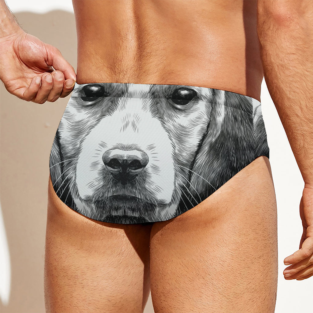 Black And White Drawing Beagle Print Men's Swim Briefs