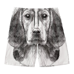 Black And White Drawing Beagle Print Men's Swim Trunks