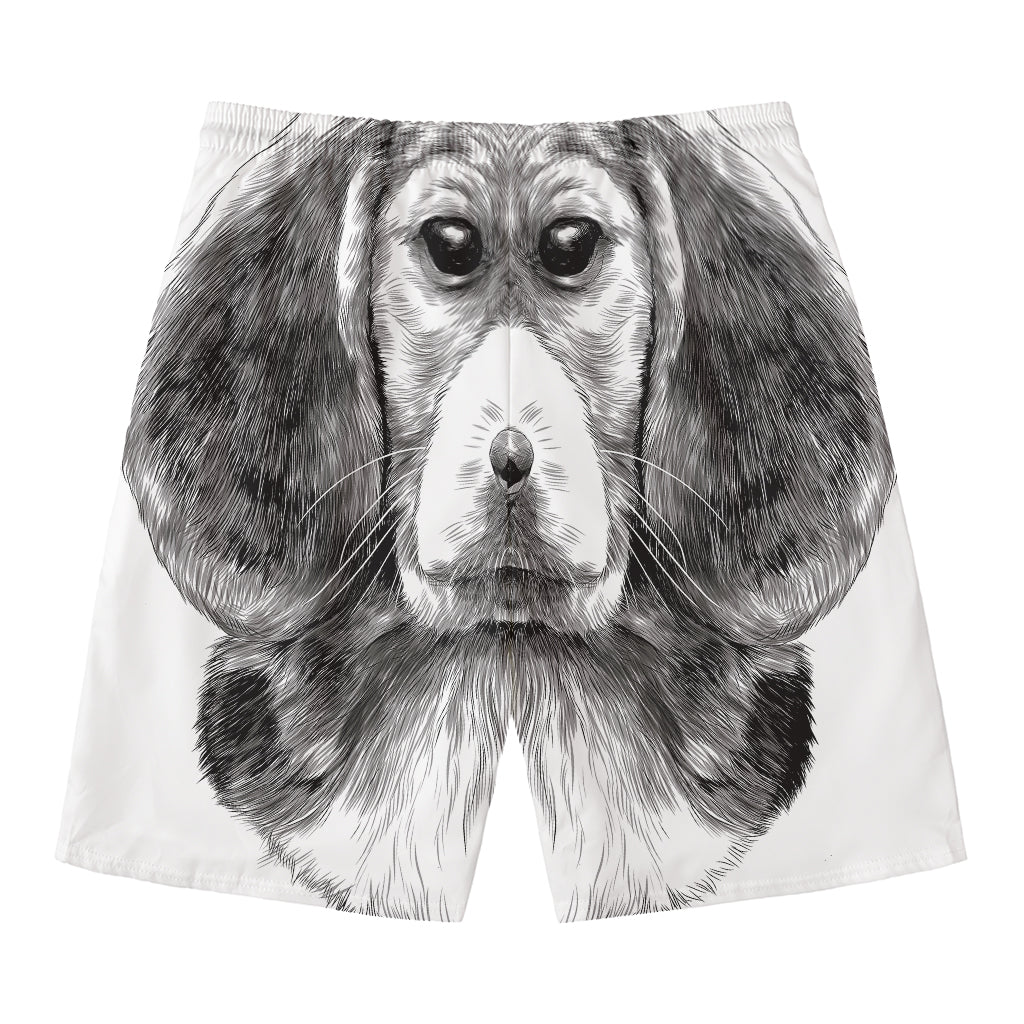 Black And White Drawing Beagle Print Men's Swim Trunks