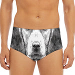 Black And White Drawing Beagle Print Men's Triangle Swim Briefs