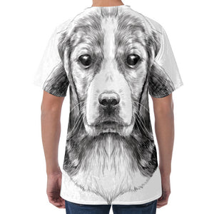 Black And White Drawing Beagle Print Men's Velvet T-Shirt